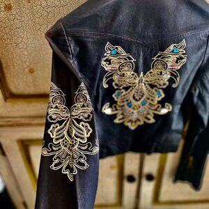 Vintage sequin embroidered leather motorcycle jacket Wilsons House of Leather xs